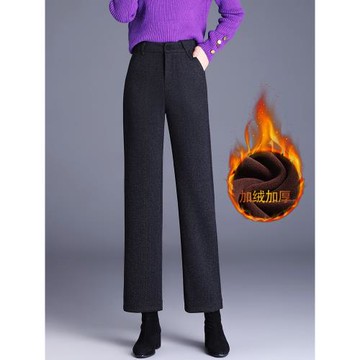 小個子媽媽加絨褲子女冬季2025新款中年加厚高腰休閑褲毛呢直筒褲