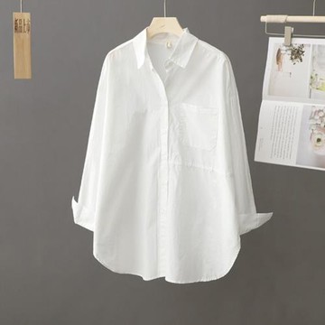 2026年春季新品中長款簡約百搭純色襯衫女上衣顯瘦長袖打底衫襯衣