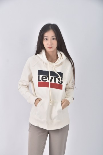 (M) levis質感連帽杏色長袖上衣