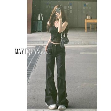 175高個子加長黑色工裝褲女夏季高腰寬松拖地闊腿微喇超長拖地褲