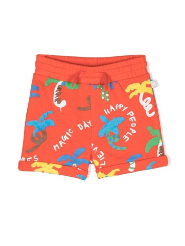 Stella McCartney Kids - graphic-print track shorts - kids - Cotton - 36 mth - Orange