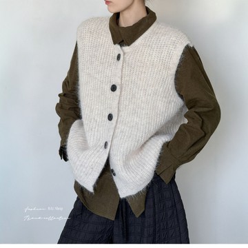 BAi白媽媽 日系寬鬆疊穿背心／圓領針織無袖外搭上衣－【350744】