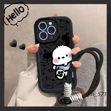 卡通挂繩情侶狗 iPhone13 蘋果手機殻 硅膠全包 適用iPhone16promax/14/13/12/11 保護殼