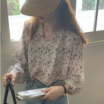 雪紡碎花襯衫女設計感小眾上衣年夏季新款韓版百搭長袖襯衣潮