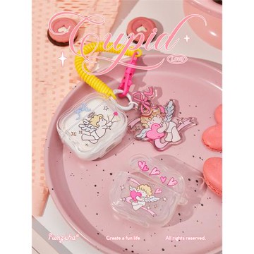 Pumzika原創丘比特小天使可愛適用蘋果AirPods3 pro2耳機保護套帶掛件軟藍色透明耳機盒