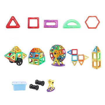 百變磁力片 益智玩具84件 大號積木玩具組 (收納盒 + 摩天輪支架 + 車輪)  1組