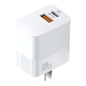 ANTIAN 20W 折疊雙孔PD快充充電器 PD/QC3.0 iPhone14蘋果快充頭 豆腐頭旅充 491JHT1BC3-WT 80g  白色  1個