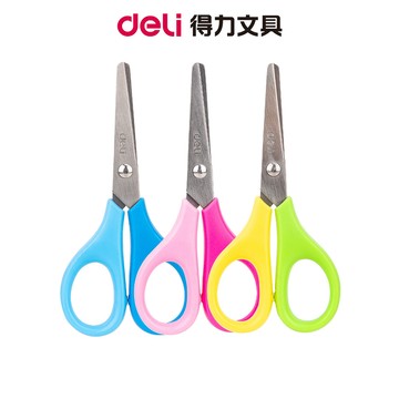 【Deli得力】學生剪刀/全長115mm/混色出貨/ED60100｜圓頭設計 不鏽鋼刀刃  兒童美勞 幼兒手作