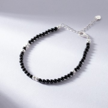 [925純銀]靜夜暮影黑瑪瑙串珠水晶手鍊【SL1020】-黑瑪瑙