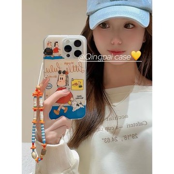 輕派日系ins卡通動漫人物帶鏈條適用蘋果16promax手機殼iphone13新款15pro女款14網紅原田治12雙層殼全包硬殼