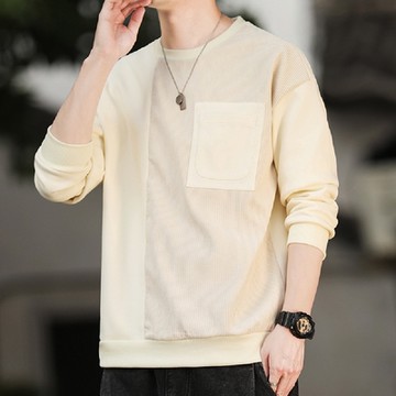 【Heart:W 新職人】現+預 百搭寬鬆口袋圓領衫(上衣/長袖/大學T)