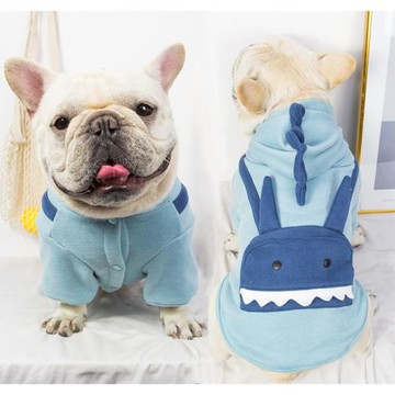 法斗巴哥衣服衛衣加絨加厚衣服寵物狗狗秋冬帶帽衣服小恐龍衛衣潮