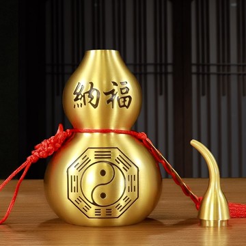 銅葫蘆擺件開蓋葫蘆空心銅葫蘆掛件五帝錢開口葫蘆客廳酒柜裝飾