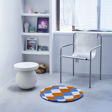 日本製 手工簇絨地墊 棋盤格 藍