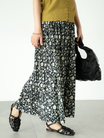 復古感碎花百褶長裙(FD43L0L0180) - Lugnoncure