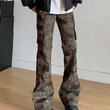 美式復古 潮流百搭 伐木迷彩工裝褲 男女春夏多口袋休閒褲子 美式復古直筒牛仔褲 迷彩長褲 修身 顯瘦 褲子 長褲 迷彩褲