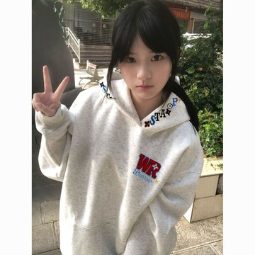 免運 情侶衛衣 衛衣女 落肩衛衣 國潮牌美式彩色字母刺繡連帽衛衣女秋冬加絨加厚寬鬆情侶高街外套D