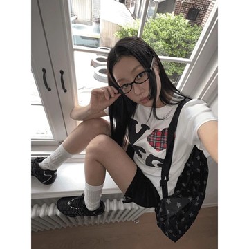 Codibook｜韓國 wonderwonder 經典愛心格紋補丁短袖T恤［預購］短袖上衣 T恤 女裝