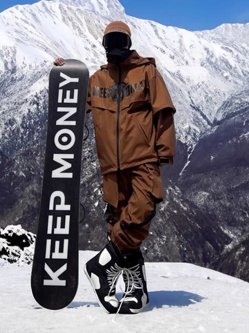 公司貨 免運可開票 KM初號機甲美式滑雪服男款單板防水保暖咖色機能滑雪套裝2023新款