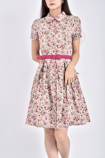 (S) epanouir短袖花紋粉色綁帶洋裝