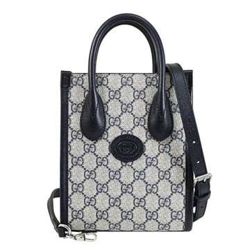 GUCCI 671623 Interlocking 皮標LOGO印花皮革兩用紙袋包.深藍