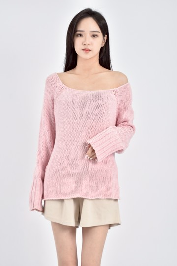 加購優惠(L) women針織落肩粉色毛衣