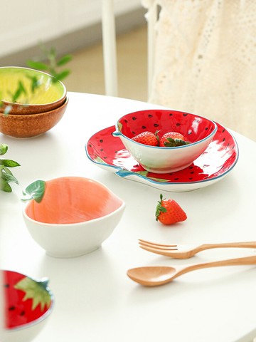 水果餐具可愛陶瓷碗盤單個家用吃飯面碗水果沙拉碗