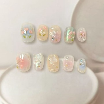 臺灣買二送一平價新款ins半手工美甲穿戴甲櫻桃蝴蝶結寶貝可愛氣質指甲顯白貼短方