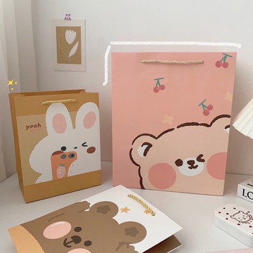 少女心放映室 ins風可愛卡通小熊兔手提袋 畢業生日禮物裝禮品袋