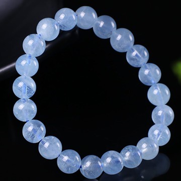 天然7A藍色冰種海藍寶水晶轉運手鏈女款單圈手串吊墜戒帶鑒定證書