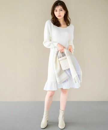 柔美下擺荷葉邊迷你針織洋裝(MM447417)