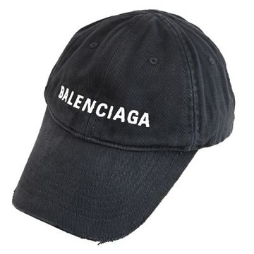 BALENCIAGA電繡黑色英字LOGO棉質棒球帽(黑)