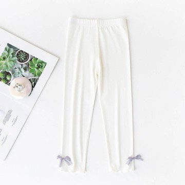 FANMOU - 莫代爾透氣九分內搭褲-立體蝴蝶結-白色