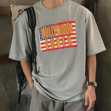 正韓HOLLYWOOD 堅挺棉美式復古仿舊印花短袖T恤 4色 YUPPIE 預購商品 0728