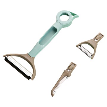 優思居 多功能雙頭削皮器，可更換3種刀頭，不鏽鋼刀頭，易拉罐開罐器，瓶蓋開瓶器  混和顏色  1個