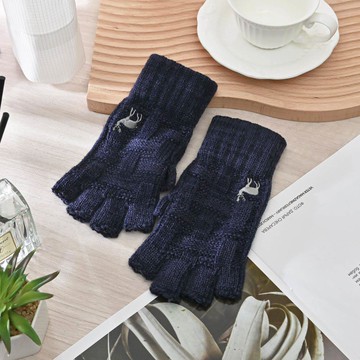 CB莫蘭迪男格紋半指手套-海軍藍