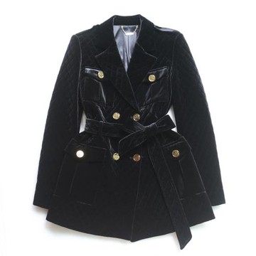金絲絨西裝外套女高貴洋氣雙排扣修身收腰中長款夾棉加厚小棉服