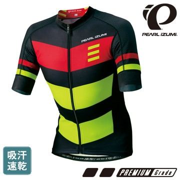 PEARL iZUMi 日本進口 涼感抗UV吸汗速乾頂級款男短車衣 500-B-9 黑紅黃