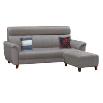 文創集 默可灰色耐刮皮革小L型沙發組合(三人座＋椅凳組合)-200x166x103cm免組