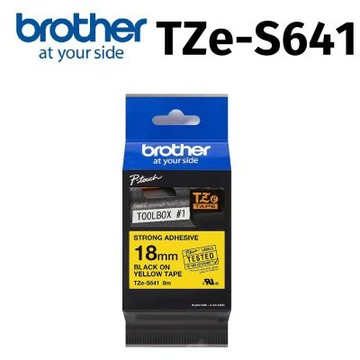 【Brother 兄弟】TZe-S641 超黏性護貝標籤帶 ( 18mm 黃底黑字 )