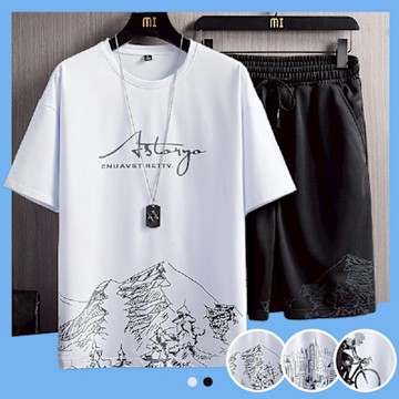 【Heart:W 新職人】現+預 塗鴉設計修短袖套裝(男上衣/休閒/百搭/T恤)