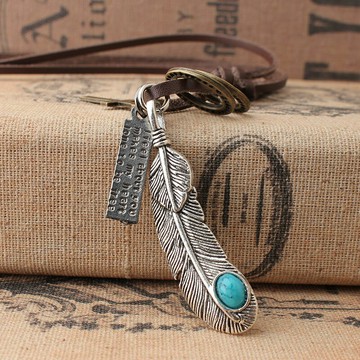 羽毛吊墜長款毛衣鏈情侶學生韓國絨皮繩項鏈文藝青年節日禮物個性