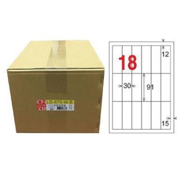 【龍德】LONGDER 三用電腦標籤 A4 18格 直角 30*91mm白色1000張/箱 LD-879-W-B(適用雷射、噴墨、影印)