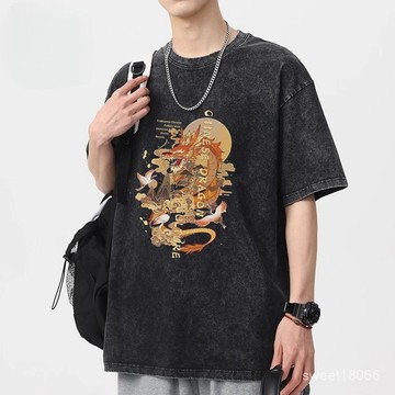 100%純棉 oversize t恤 水洗短袖 短袖 水洗T 做舊t恤 短袖上衣 男生衣服 大尺碼 美式復古上衣K07