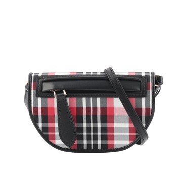 BURBERRY Olympia 牛皮拼帆布格紋附可拆背帶卡片夾（黑色/紅色） _廠商直送