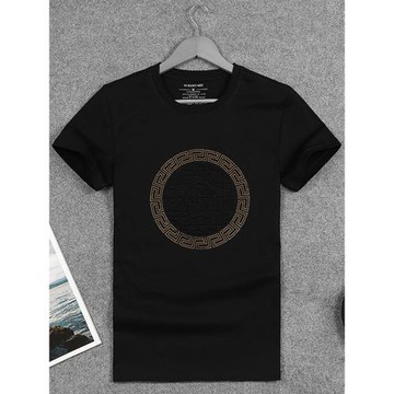 潮牌燙鉆短袖t恤男士夏季上衣半袖撞色修身休閑絲光棉體恤打底衫