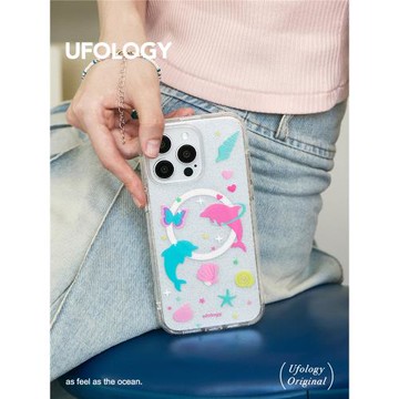 Ufology原創閃粉磁吸夏天適用iPhone15promax手機殼14pro蘋果13海豚12亞克力高透流沙支架新款ywk全包透明
