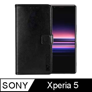 PU IN7 瘋馬紋 SONY Xperia 5 (6.1吋) 錢包式 磁扣側掀皮套 吊飾孔 手機皮套保護殼-黑色