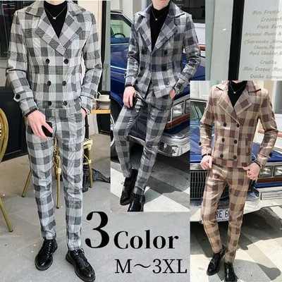 ワンピなど最旬ア 極美品 スーツ セットアップ メンズ グレー チェック セットアップ