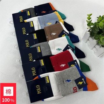 POLO襪子男春夏薄全棉網眼潮流運動中筒襪多巴胺青年防臭短襪3782